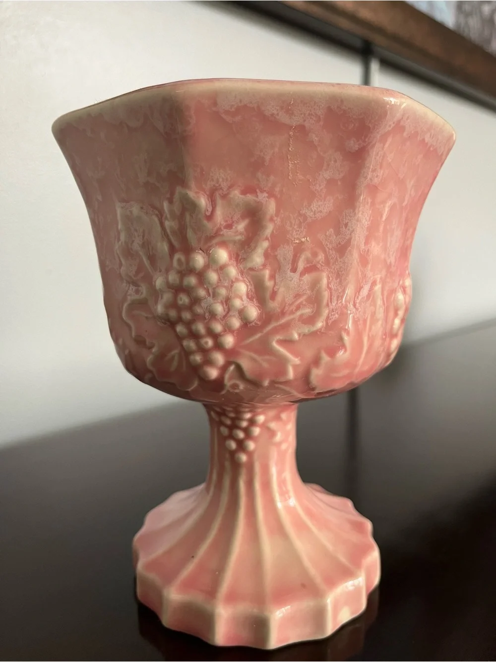 Vintage Pink Ceramic Grape Compote - Unbranded